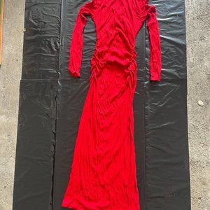 Ankle Length Ruched Red Dress